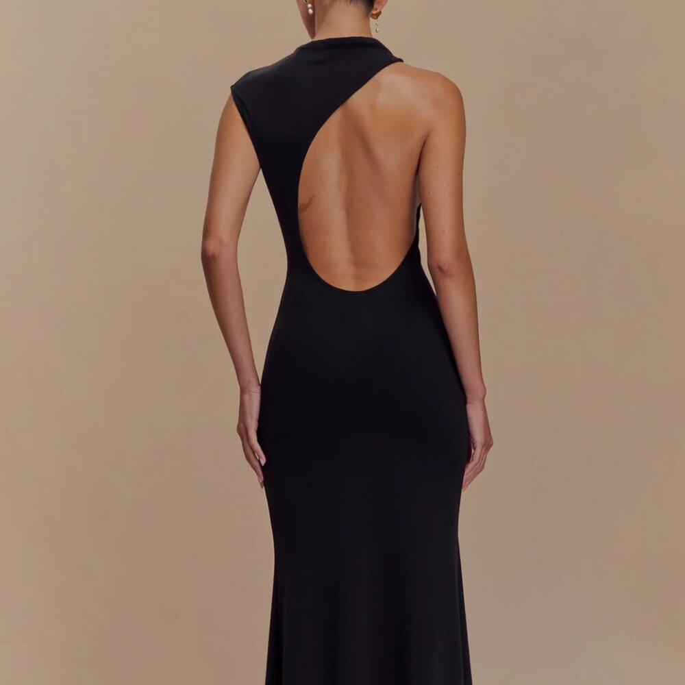 Meshki Black One shoulder Open-Back Maxi Dress